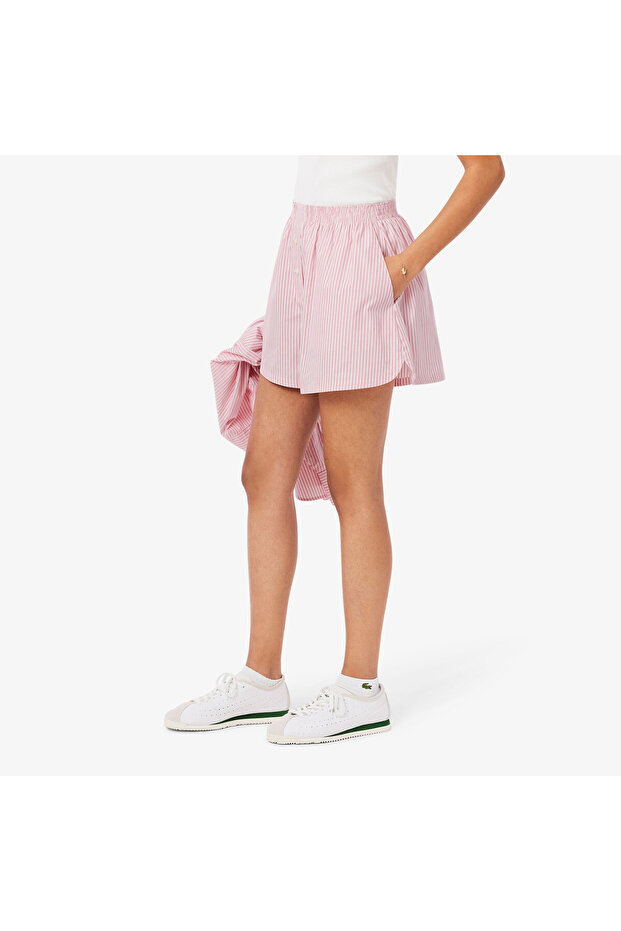Kadın Loose Fit Çizgili Pembe Şort - 2