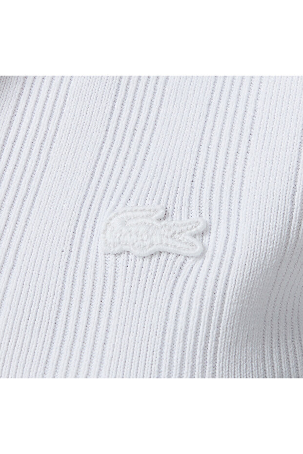 Kadın Slim Fit Kısa Kollu Yarım Fermuarlı Beyaz Triko - 5