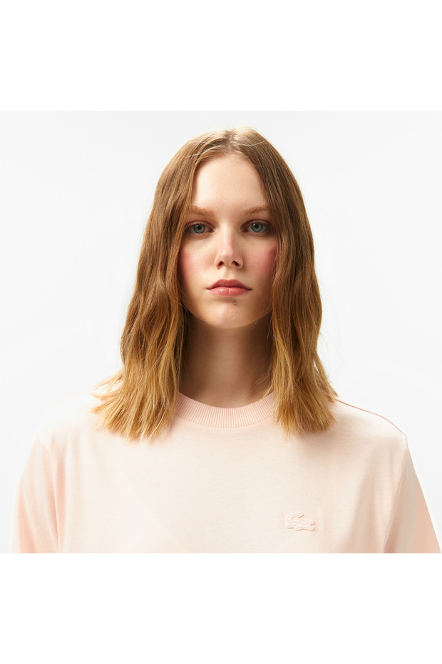 Kadın Loose Fit Bisiklet Yaka Açık Pembe T-Shirt - 2