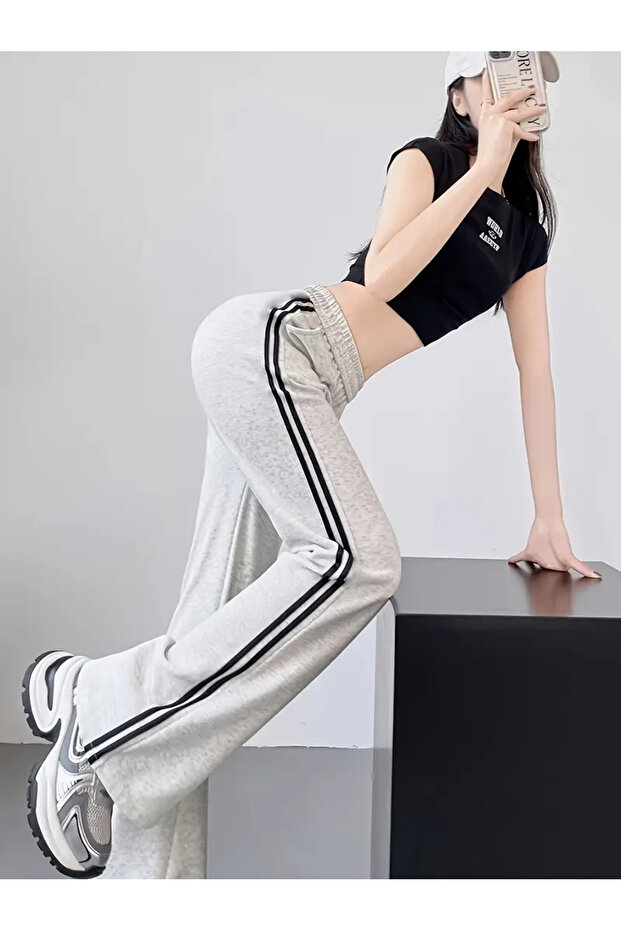 Çift Şeritli Kadın Bol Paça Eşofman Altı - 3