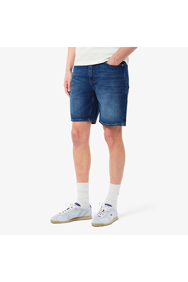 Erkek Straight Fit Denim Koyu Mavi Bermuda Şort - 2