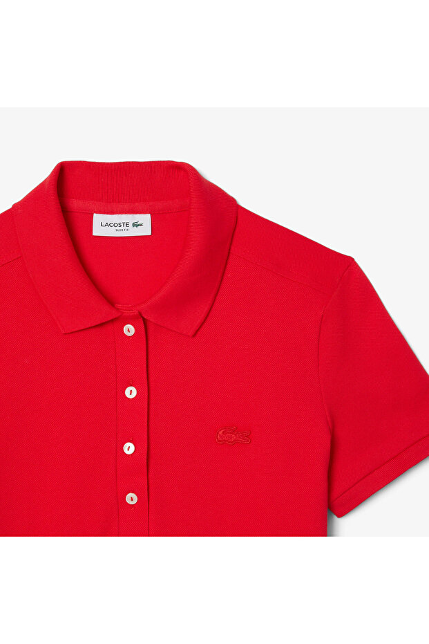 Kadın Slim Fit Kısa Kollu Polo Yaka Kırmızı Elbise - 6