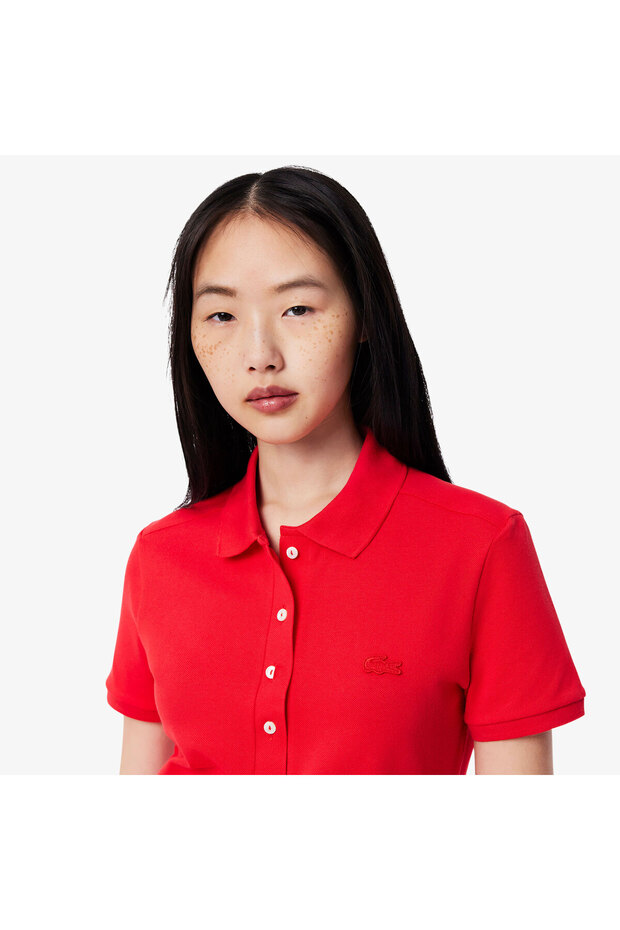 Kadın Slim Fit Kısa Kollu Polo Yaka Kırmızı Elbise - 2