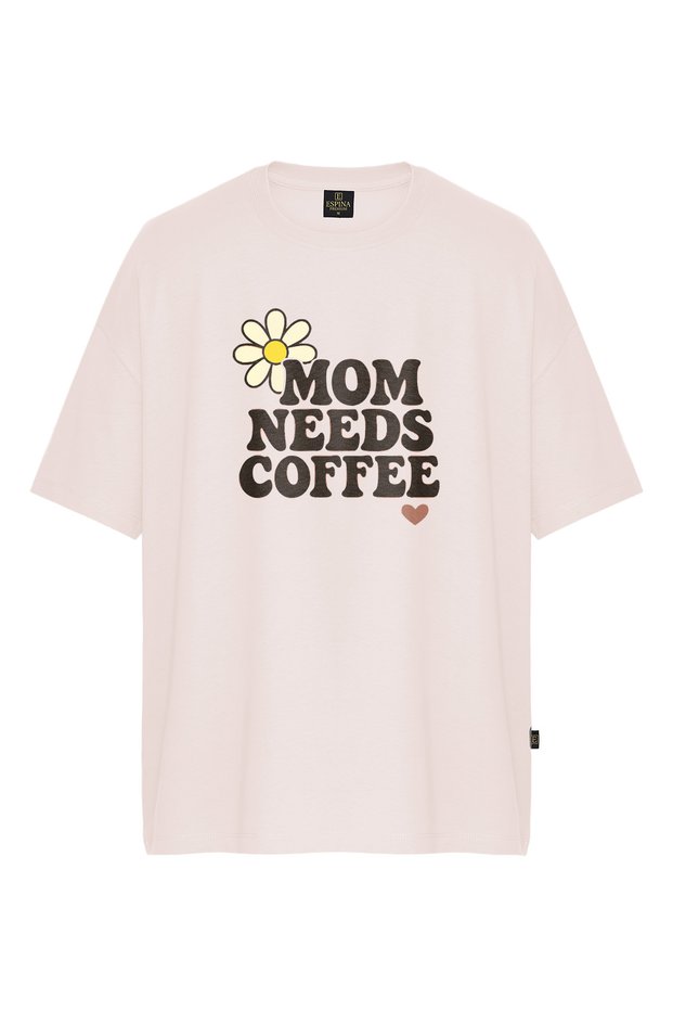 Women's Mom Needs Coffee Printed Oversize T-Shirt