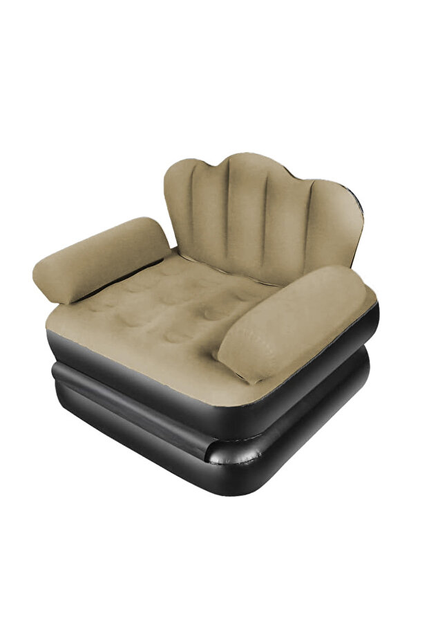 Inflatable Lounge Chair, Grey Flocked Surface, Multi-Position Backrest, Indoor Air Sofa