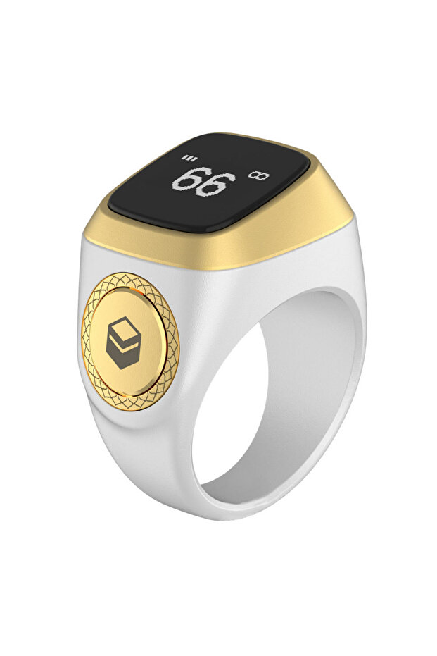 Digital Smart Ring with LED Display, White and Gold Design, Premium Finish