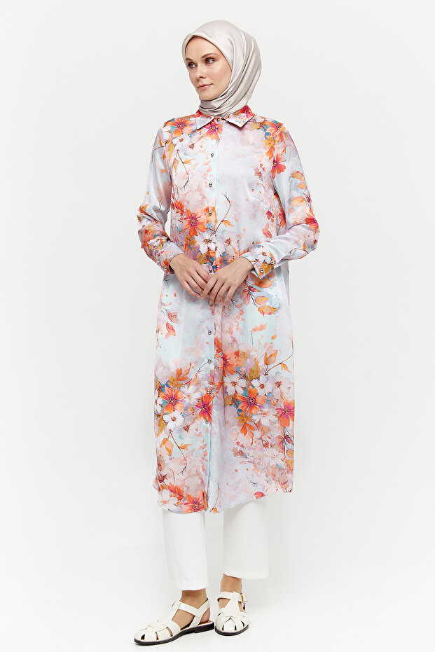 Çiçekli Uzun Tunik - 1