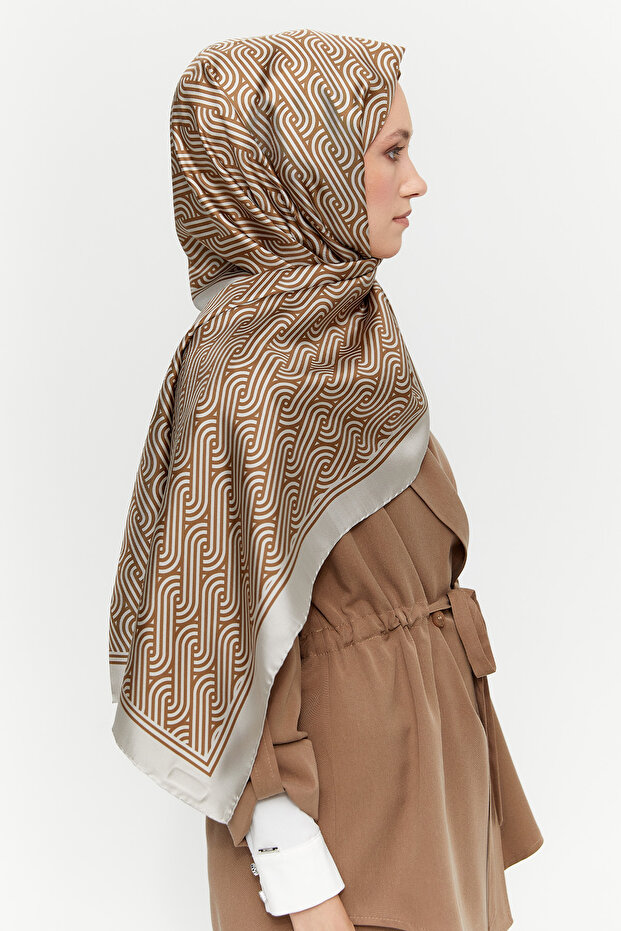 Diyagonal Desenli İpek Şal - 4