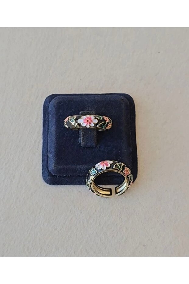 خاتم نحاسي أسود مطلي بالمينا قابل للتعديل - 1