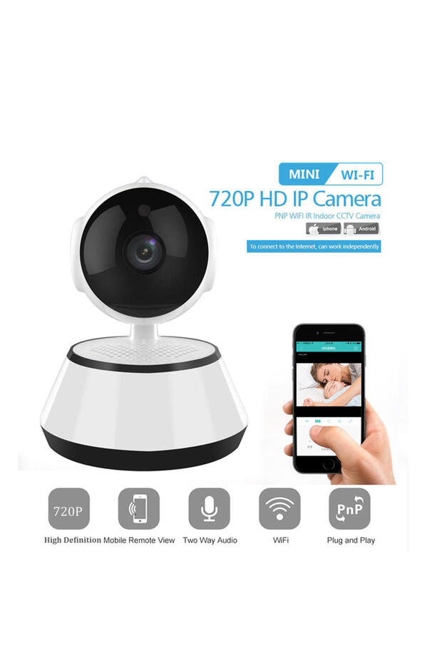 Smart Security Camera with IR Sensor, 340° Pan Rotation, TF Card Slot, Two-Way Audio, White - 2
