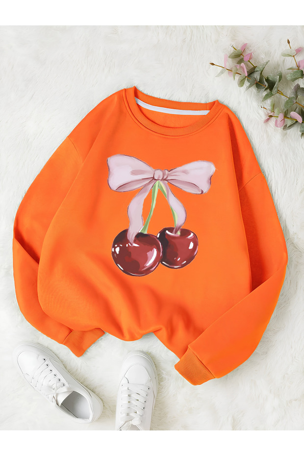 Unisex Women/Men Cherries Custom Printed Colorful Oversize Crew Neck Cotton Sweatshirt