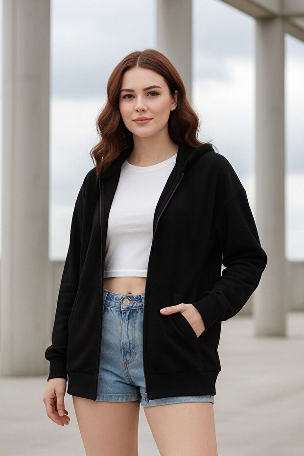 Relax Fit Hooded 2-Ply Cardigan Without Cardigan