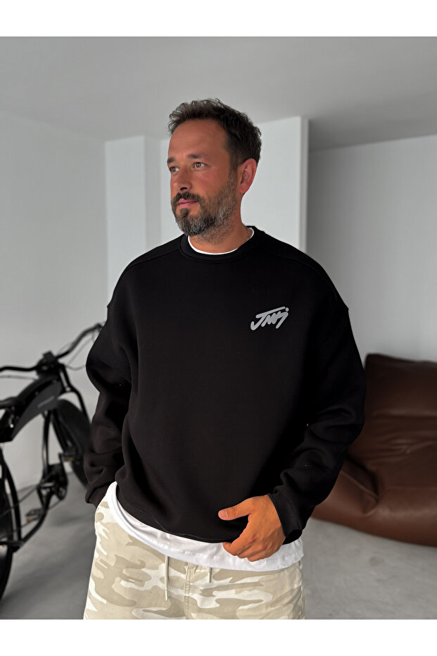 Siyah Basic Baskılı Sweatshirt JJ-100 - 2