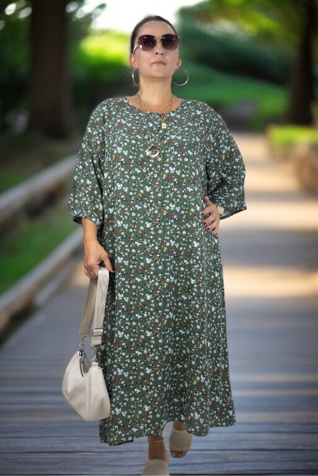 Truvakar Sleeve Cropped Collar Relaxed Fit Cotton Viscose Flare Fit Extra Large Size Dress