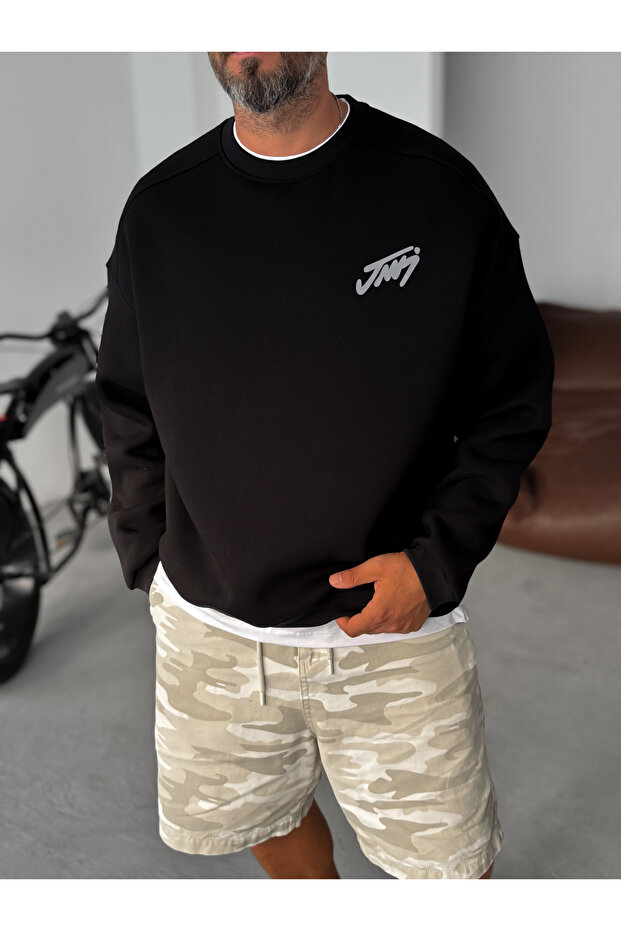 Siyah Basic Baskılı Sweatshirt JJ-100 - 4
