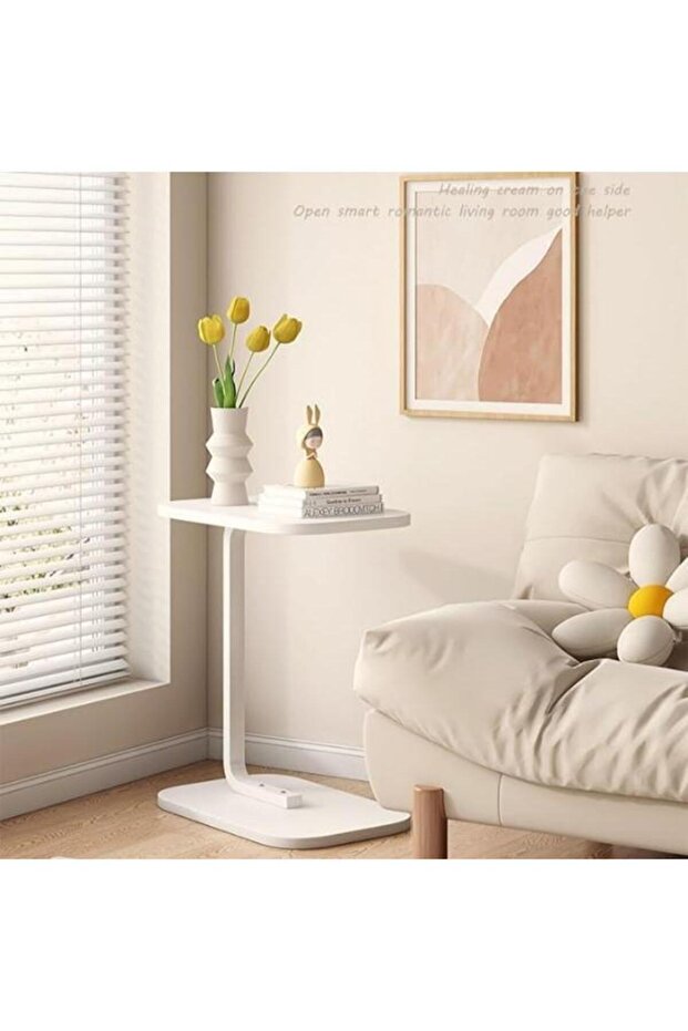 Modern 2-Piece Coffee Table | C-Shaped Side Table with White Wood Top and White Metal Frame - 2