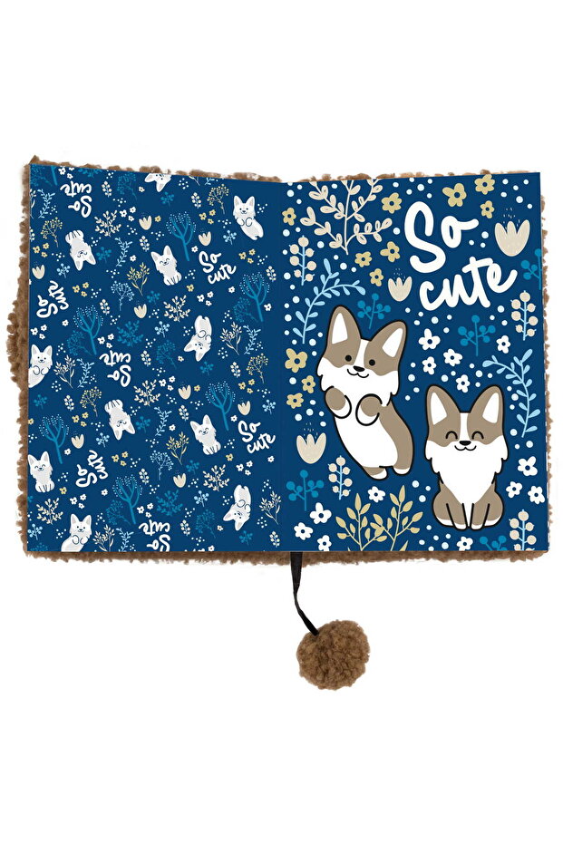 Plush diary puppy pattern, A5, lock, 2 keys, fluffy ears, tail, brown - 7