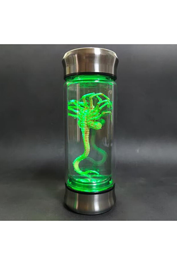 A with led Alien Glow Jar Xenomorph Specimen Facehugger Embryo Glass Jar Movie Prop Replica Home Dec