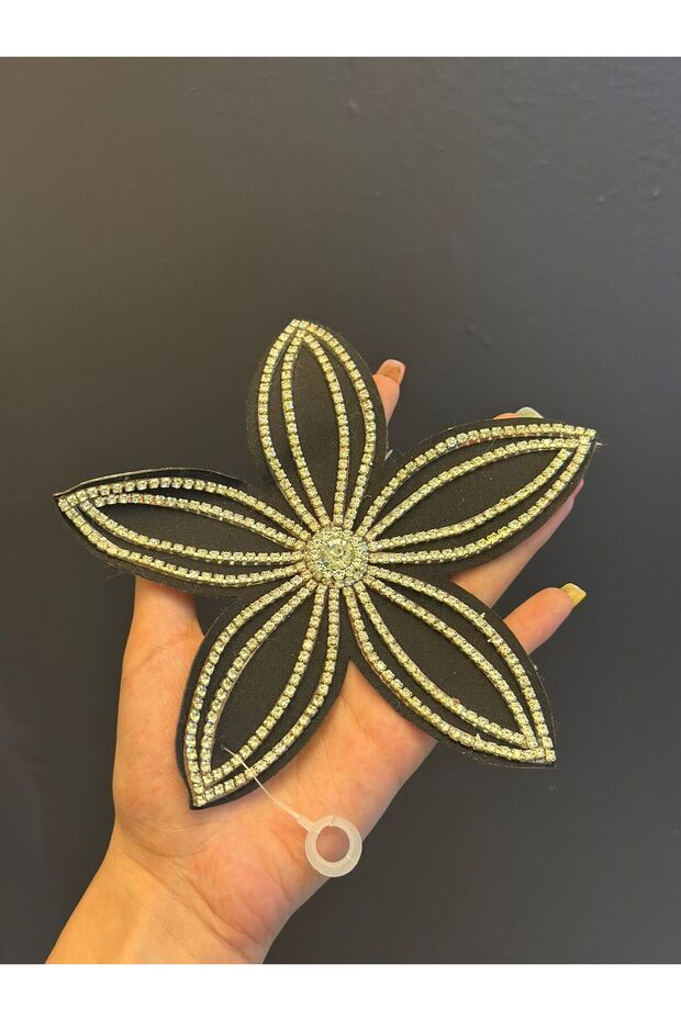 17X17 cm Iron-On Stone Embellishment Flower Applique Arma Black