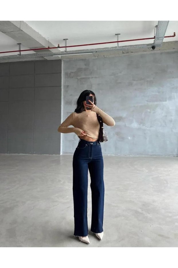 New Season High Belt Wi̇de Leg Palazzo Women's Jean Pants