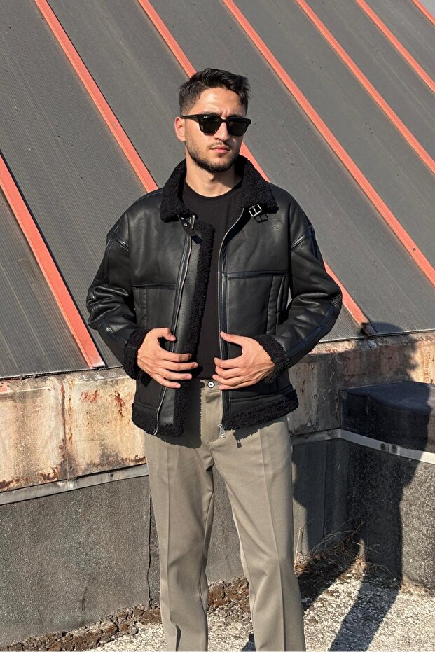 Winter Coat 617 with Fur Details, Nappa Leather, Water and Cold Resistant, with Stitching Details