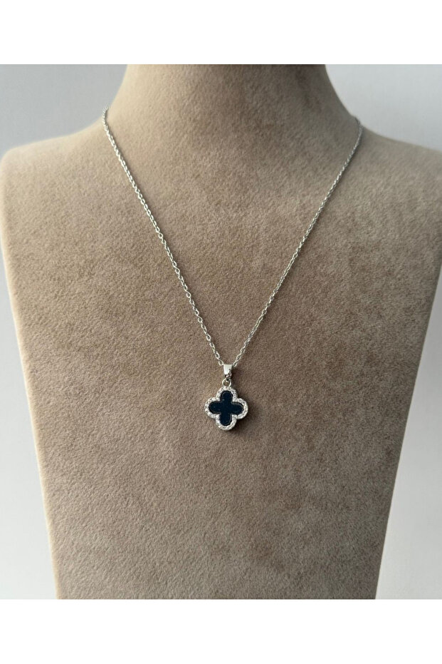 Çelik siyah yonca kolye - 1