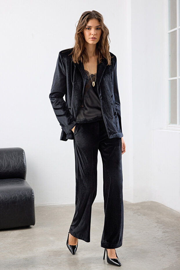 Siyah Kadife Wide Leg/Geniş Paça Pantolon TWOAW26PL00055 - 1