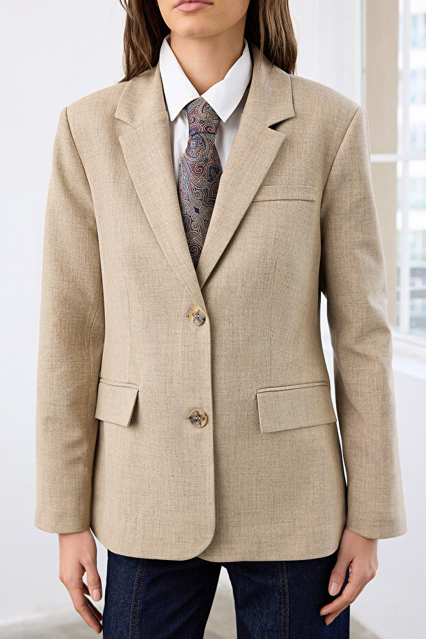 Vizon Melanj Regular Dokuma Blazer Ceket TWOAW26BC00009 - 5