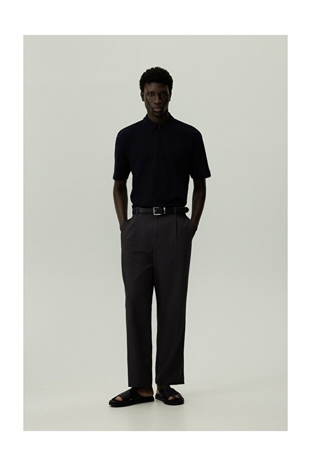 Man Basic Polo Shirt with Zip - 2