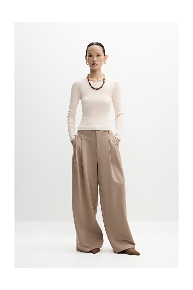 Kobieta Sweter z okrągłym dekoltem i prążkowanym wykończeniem - 2