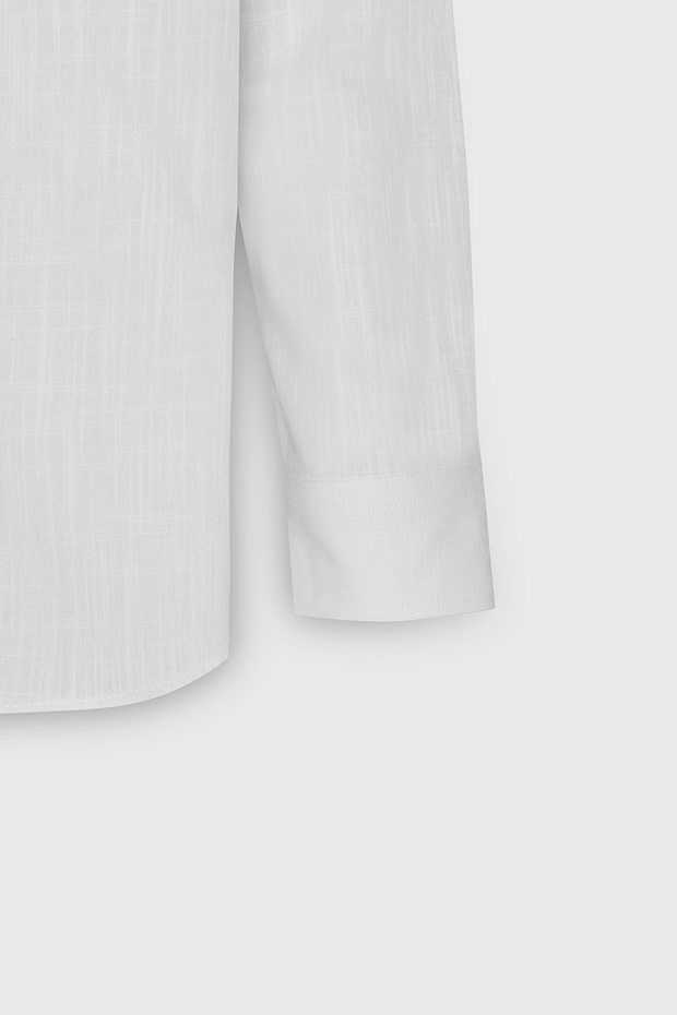 Erkek Beyaz Keten Görünümlü %100 Pamuk Nefes Alabilen Kumaş Flamlı Slim Fit Düğmeli Yaka Gömlek - 10