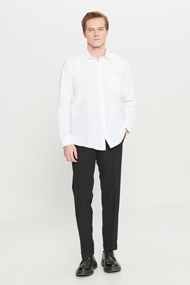 Erkek Beyaz Ütülemesi Kolay Non-Iron Comfort Fit Rahat Kesim Klasik Yaka Gömlek - 2