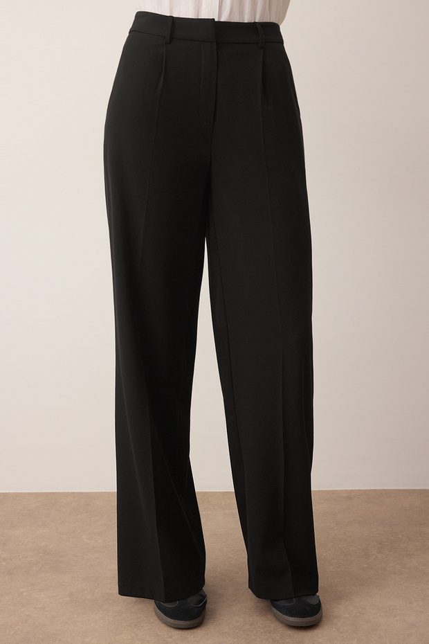 Siyah Palazzo/Extra Geniş Paça Dokuma Kumaş Pantolon TWOSS23PL00062 - 3