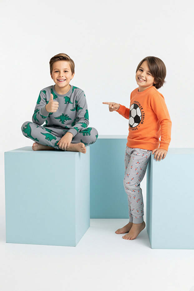 Somon-Gri Erkek Çocuk 4'lü Baskılı Pijama Takımı TKDAW26PT00009 - 2