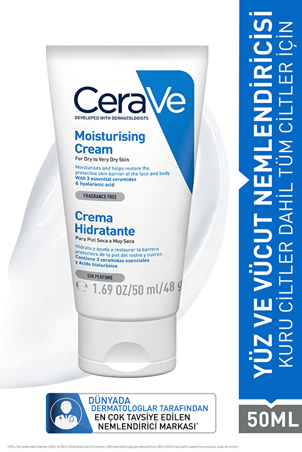 Kuru Ciltler için Seramid & Hyalüronik Asit İçeren Nemlendirici Yüz ve Vücut Kremi 50 ml - 1