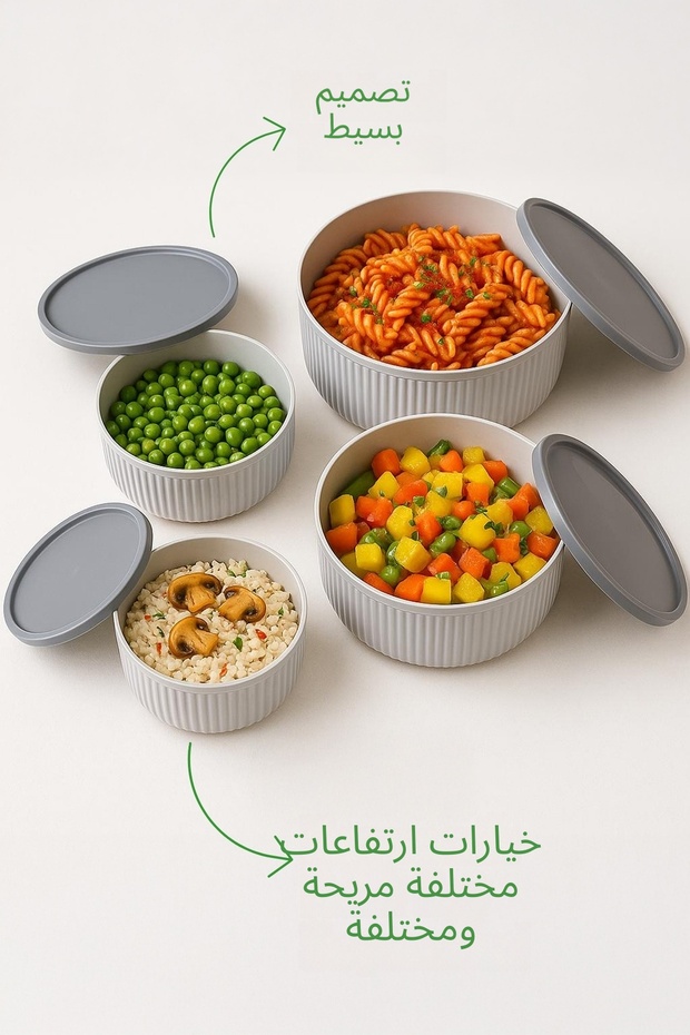 Set of 4 Striped, Round Storage Container Set / 2.5Lt.- 1.5Lt.- 0.80Lt.- 0.45Lt. - 6