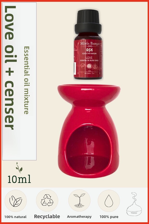 Love Essential Oil Blend Special Series, 10 ml and Incense Burner
