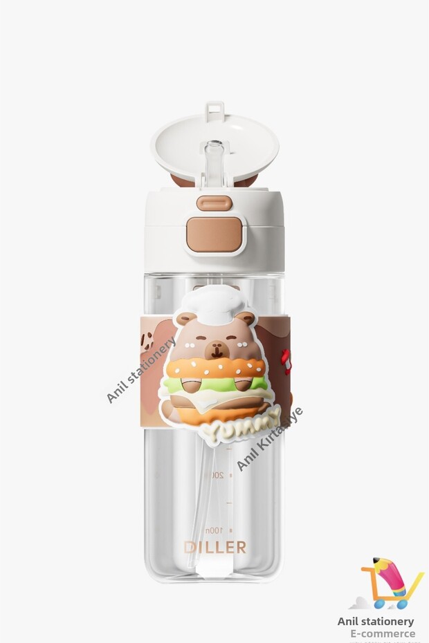 Diller Single Cap with Double Drinking Straw/Capybara with Comfortable Wrist Strap 600 ml - 3