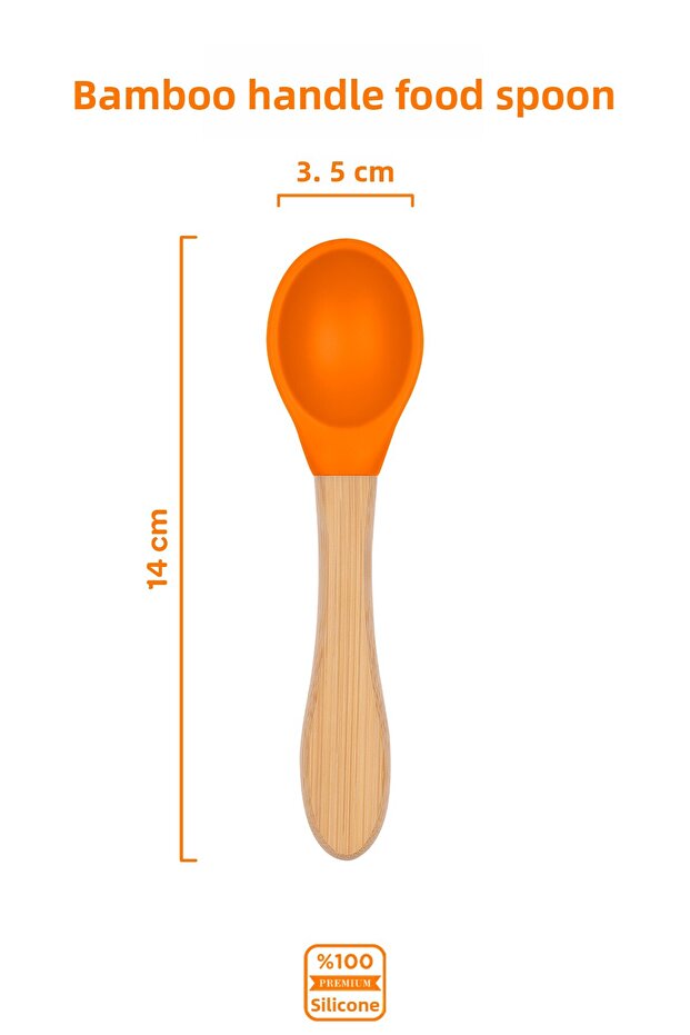 ملعقة طعام من السيليكون بمقبض من الخيزران باللون البرتقالي الغروب - 2