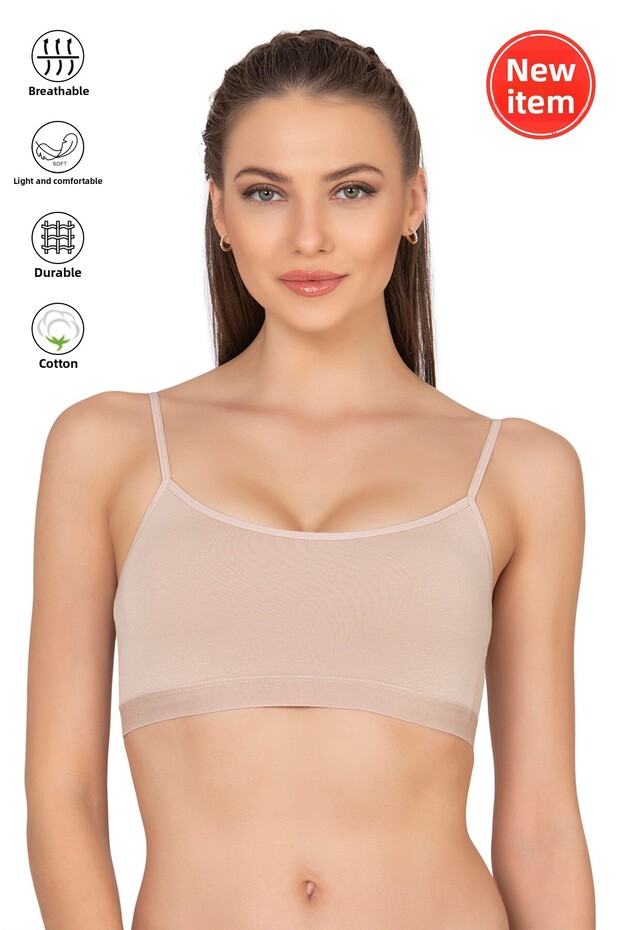 Özkan 27409 Women's Cotton Lycra Detachable Padded Underwire-Free Single Jersey Fabric Sports Bra with String Straps
