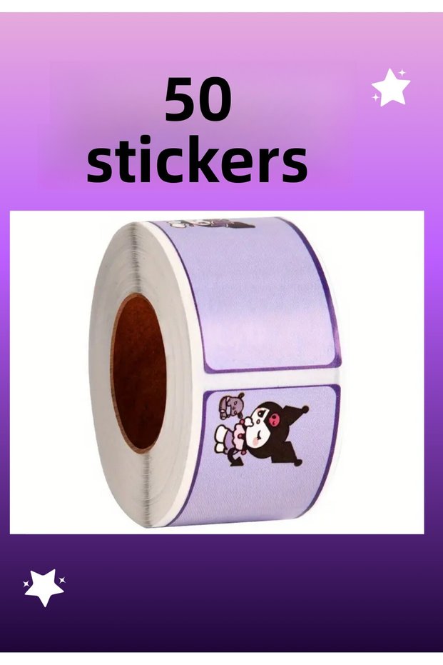 50 Pcs Sanrio Kuromi School Name Tag Sticker Lilac 2,5X4,5 cm