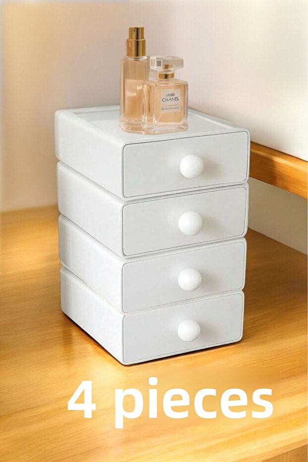 Mery 4-Drawer White Desk Top Organizer - Jewelry and Cosmetic Box Office