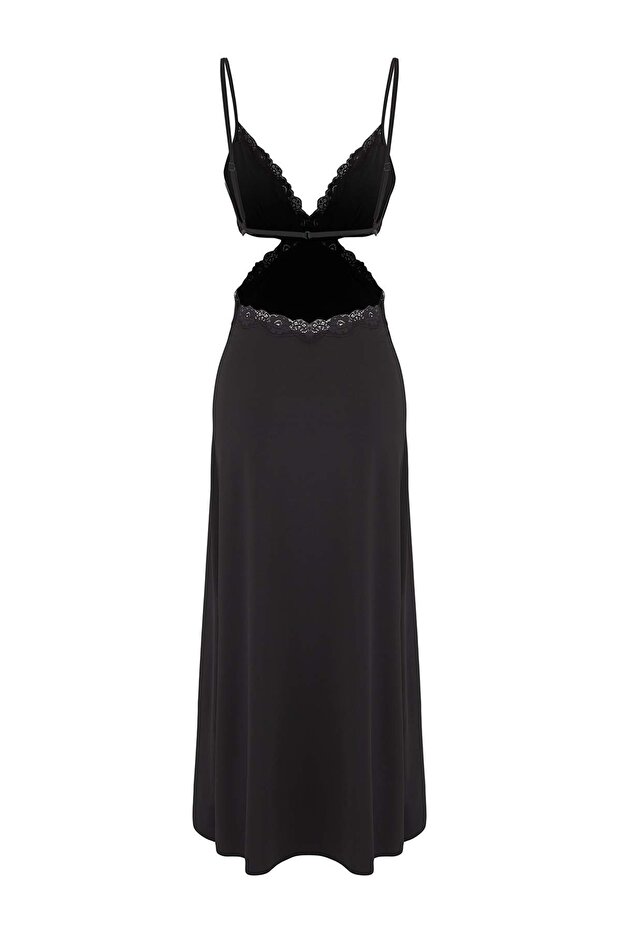 Siyah Pencere/Cut Out ve Dantel Detaylı Kapsız Babydoll/Fantezi Gecelik THMAW26LL00004 - 7