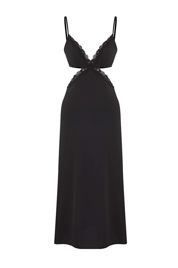 Siyah Pencere/Cut Out ve Dantel Detaylı Kapsız Babydoll/Fantezi Gecelik THMAW26LL00004 - 5