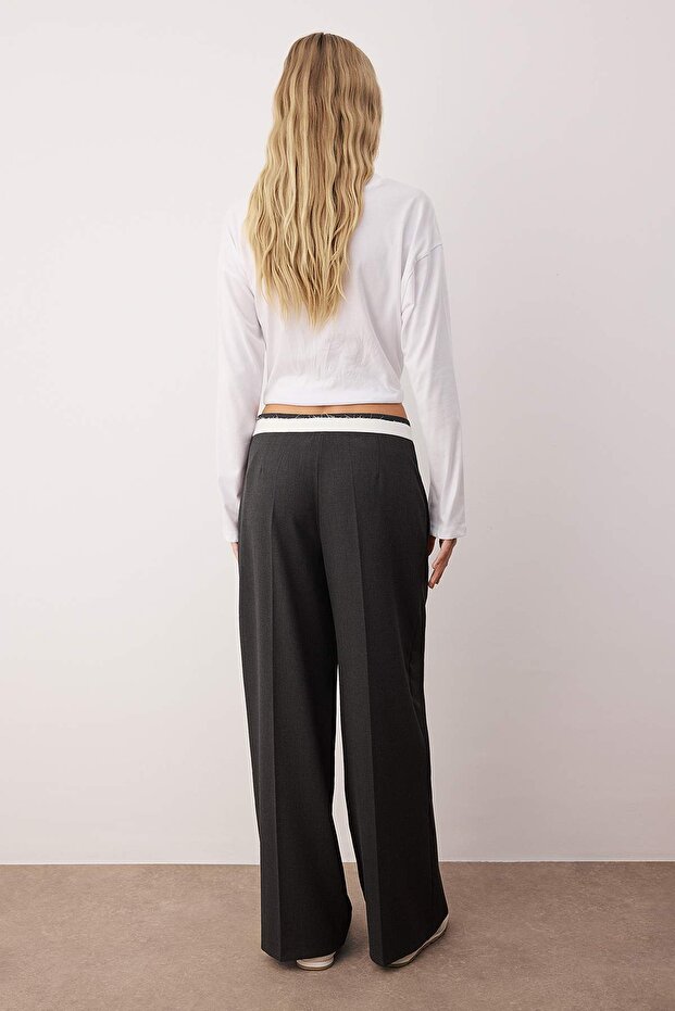 Antrasit Bel Ek Kumaş Detaylı Wide Leg/Geniş Paça Kumaş Pantolon TWOAW26PL00048 - 4