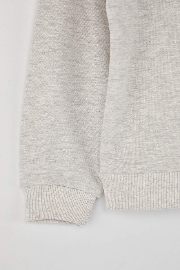 Kar Melanj Pamuklu Fiyonklu Bisiklet Yaka Oversize Örme Kız Çocuk Sweatshirt TKDAW26SW00022 - 3