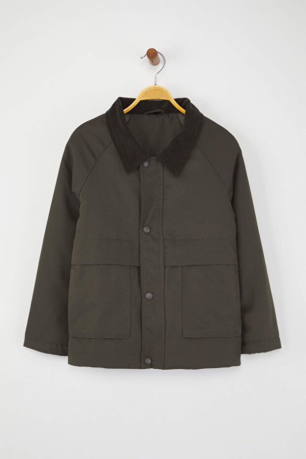 Haki Düz/Basic Kalın Polo Yaka Regular Unisex Çocuk Mont TKDAW26MO00007 - 1