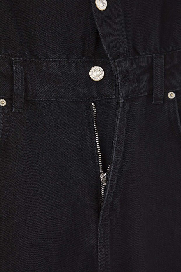 Siyah Gömlek Yaka Geniş Paça Denim Tulum TWOAW26TU00002 - 9