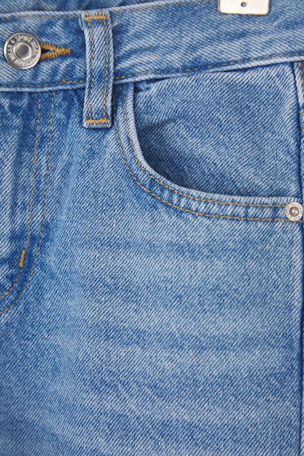 Mavi 100% Pamuk Ayarlanabilir Lastikli Düz Kız Çocuk Flare Denim Jeans TKDAW26JE00006 - 3