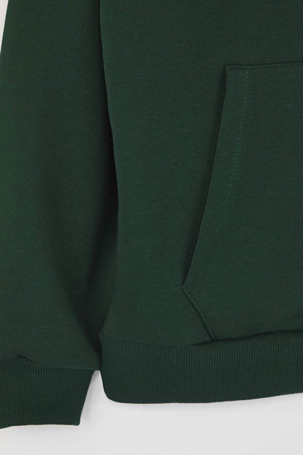 Koyu Yeşil Oversize/Geniş Kesim Fermuarlı Basic Şardonsuz Sweatshirt-Hırka TMNAW22SW0620 - 8